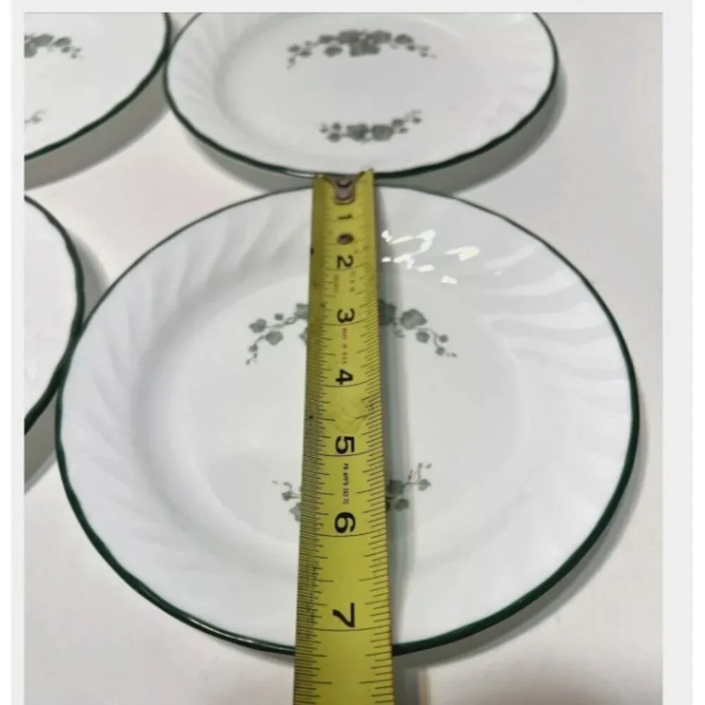 Corelle Callaway Green Ivy Salad Plates lot of 5 USA Swirled green Rim MW safe